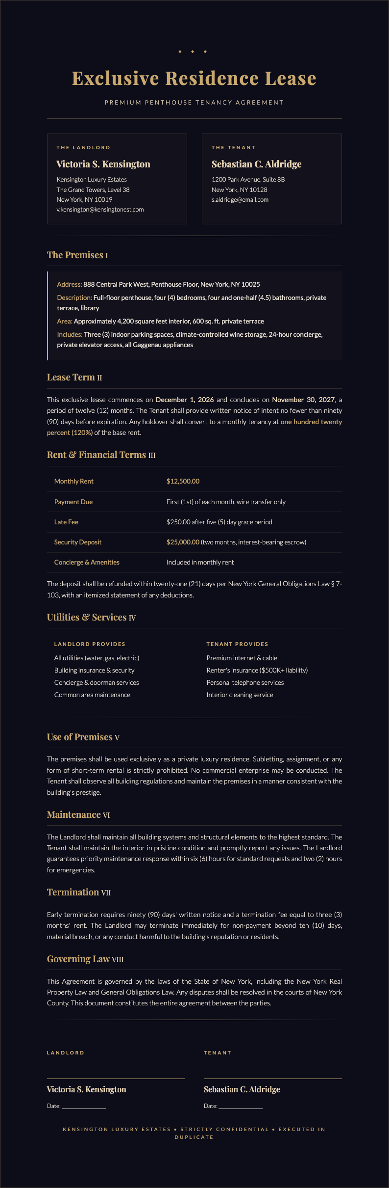 Midnight luxury rental agreement